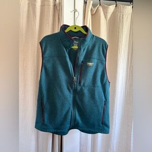 L.L. Bean Teal Fleece Vest with Maroon Trim
